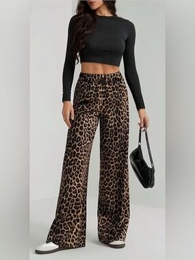 Leopard Print Wide Leg Pants - Multiple Sizes